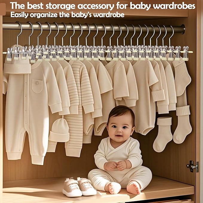 Mity rain40-Pack Baby Hangers - 360° Rotatable Silicone Clip Kid Hangers, Space-Saving Toddler Hanger,Premium Stainless Steel, Ideal for Newborn & Children Wardrobe Organization.