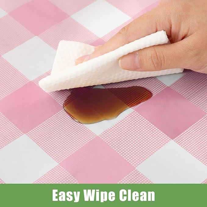 Smiry 6 Pack Pink Gingham Disposable Tablecloths - 54" x 108" Heavy Duty Plastic Table Cloth, Waterproof Buffalo Plaid Table Covers for Picnic, Banquets, Outdoor Parties