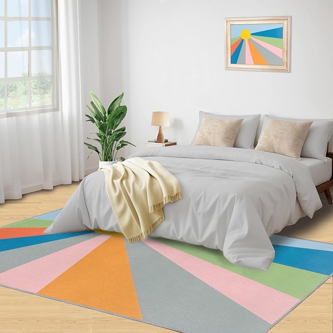 Boho Sun Area Rugs 3x4ft, Abstraction Deco Kids Bedroom Rug, Minimalist Sunburst Bedside Rug Durable Non Slip for Cafe Living Room Under Table Boys Room Decor