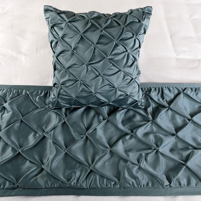 The HomeCentric Decorative Blue CA King 86 x 18 inch Bed Runner Without Pillow Cover, Satin Pintucks Bed Scarf, Solid Color Modern - Satin Nights
