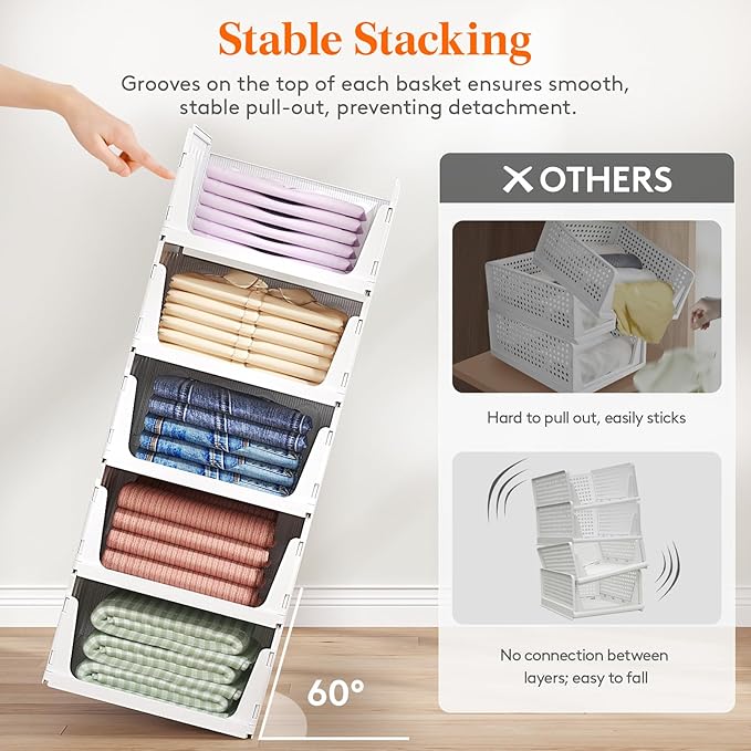Lifewit 8 Pack Stackable Closet Organizers and Storage Basket for Clothes, Plastic Sweater Storage Bins for Wardrobe, Multifunctional Pants Organizer for RV, Pantry, Kitchen, Dorm, 16.5" Depth