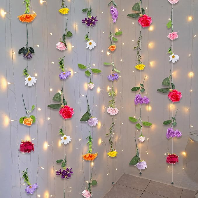 Suncalla 6 Pcs 35.46 ft Flower Garlands Backdrop Spring Artificial Wildflower Vines Floral Decorations for Party Fake Flower Vines Faux Silk Wildflower for Wedding Garden Wall Arch (Fresh,Multicolor)