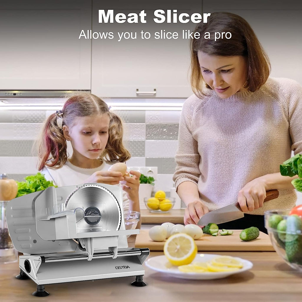 OSTBA Electric Meat Slicer with 6.7” Stainless Steel Blades, 150W