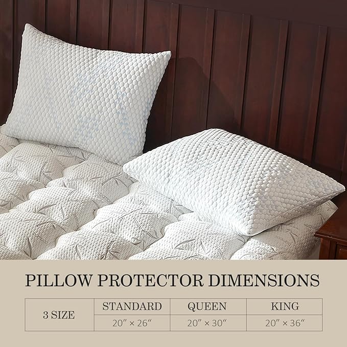 Pillow Protector(2 Pack) Standard, Waterproof Pillowcase with Zipper, Breathable, Soft Pillow Cover for Better Sleep, Machine Washable