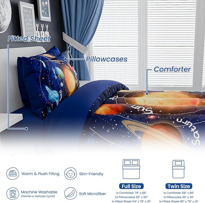 SANDJEST Solar System Comforter Set Twin, Ultra Soft Microfiber Bedding Sets with 3-Pieces, Comforters Bed Sets for Kids Children Boy Bedroom Decor
