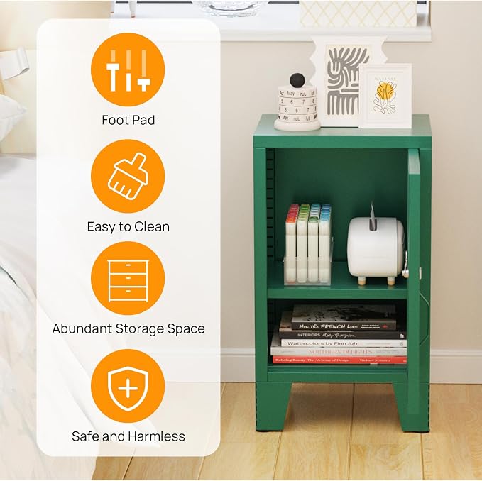 ALBAD Metal Nightstand with Lockable Cabinet, Compact Mini Locker Bedside Table