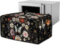 Waterproof Microwave Oven Cover Polyester-Linen Dust Cover for Microwave Oven Foldable Kitchen Machine Covers with Storage Pockets, Butterfly Daisy Floral Plant Moon Print, M