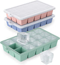 Silicone Ice Cube Tray 3 Pack - EASY RELEASE ice cube tray with lid, BPA Free Ice Cubes Trays for Freezer,ice cube mold for Cocktail,Whiskey (Black+Grey+Mint)