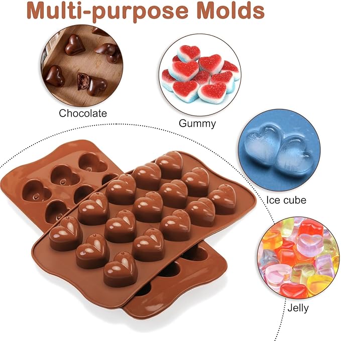 Dacthuw Heart Chocolate Molds Silicone, Small Gummy Molds Shaped Heart for Fondant/Fruit Snacks, Candy Molds Silicone for Valentine/Anniversary/Wedding, Wax Melt Molds 15 Cavities, 8 ml