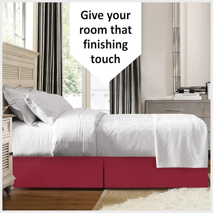 Bed Skirt - 100% Cotton 800 Thread Count Box Pleated Bed Skirt - Luxury Pleated Dust Ruffle, Hotel Quality Modern Bed Skirt, Easy Fit with 12 Inch Tailored Drop, Queen, Burgundy