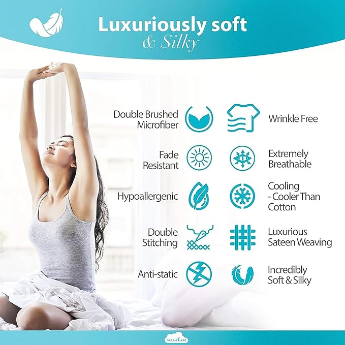DREAMCARE Full Size Sheets - Cooling Bed Sheets - 4pcs Set - up to 15" Deep Pocket Full Sheet Set - Sheets Full Size Bed - Soft & Long Lasting 100% Fine Brushed Polyester with Side Pocket - Navy Blue