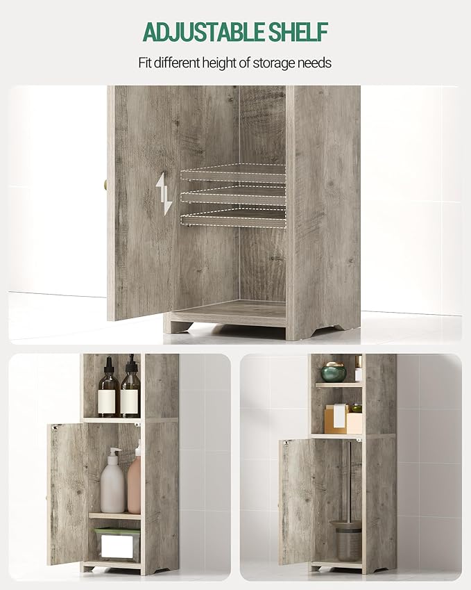 Hzuaneri Bathroom Storage Cabinet, Corner Floor Cabinet with Doors and Adjustable Shelf, Narrow Toilet Paper Cabinets, Bathroom Organizer for Small Spaces, Greige BC19705X