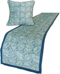 The HomeCentric King/Queen/Twin Blue Decorative Full 68"x18" Bed Runner with 2 Pillow Cover, Indigo, Printed & Quilted Bed Scarf on Suede Fabric - Indigo Centric