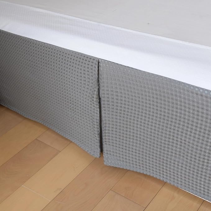 Queen Bed Skirt, Wrap Around Bed Skirt with Pleated Corner, 14 Inch Drop Pleated Waffle Weave Bedskirts, Anti-Slip, Microfiber, Grey, 14'' Queen