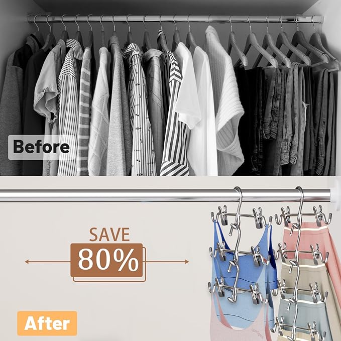 Pants Hangers Space Saving,Stackable Skirt Hangers with Clips, Hanging Closet Organizer and Storage,Clothes Hangers, College Dorm Essentials Apartment Essentials- 8 Pack