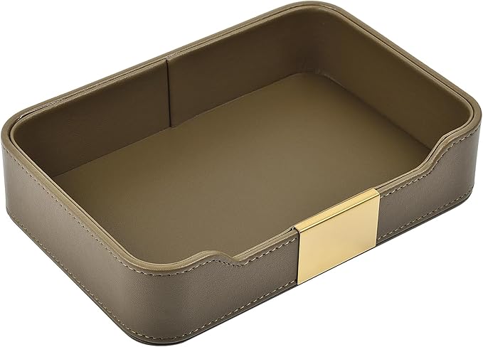 Luxury Leather Valet Tray Desktop Storage Organizer,Bedside Vanity Catchall Tray Nightstand Caddy Holder for Cosmetic,Jewelry,Watch,Keys,Phone,Wallet,Remote Controller,Pen,Olive Green