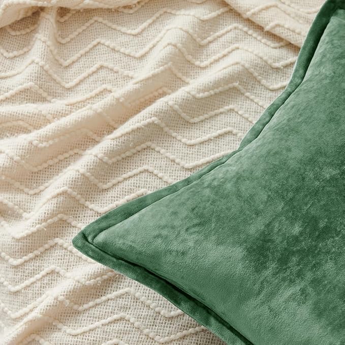 Luxurious Velvet Throw Pillow Covers 20x20 Set of 2 Decorative Pillow Covers Solid Square Cushion Case for Sofa Couch Bedroom Farmhouse, Green