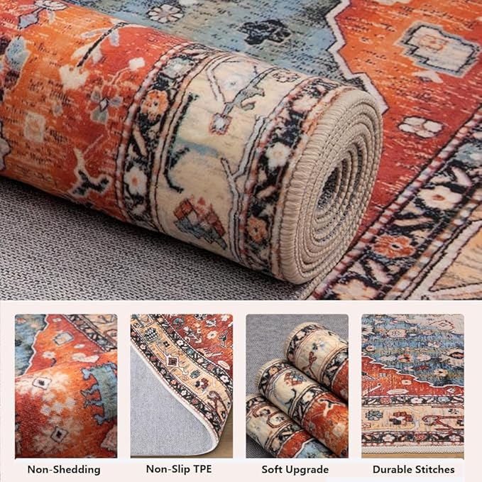 Moroccan Trellis Hallway Runner Rug Non-Slip Washable Geometric Standing Mats Anti-Fatigue Long Farmhouse Kitchen Mat Soft Low-Pile Distressed Area Rugs for Bathroom,Bedroom,Laundry 2' X 3'