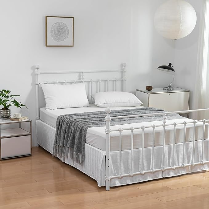 Bed Skirt King Size, Pleated Waffle Weave Bed Skirt with Split Corners, Tailored Dust Ruffle 18 Inch Drop Easy Fit, Machine Washable (White, King - 18" Drop)