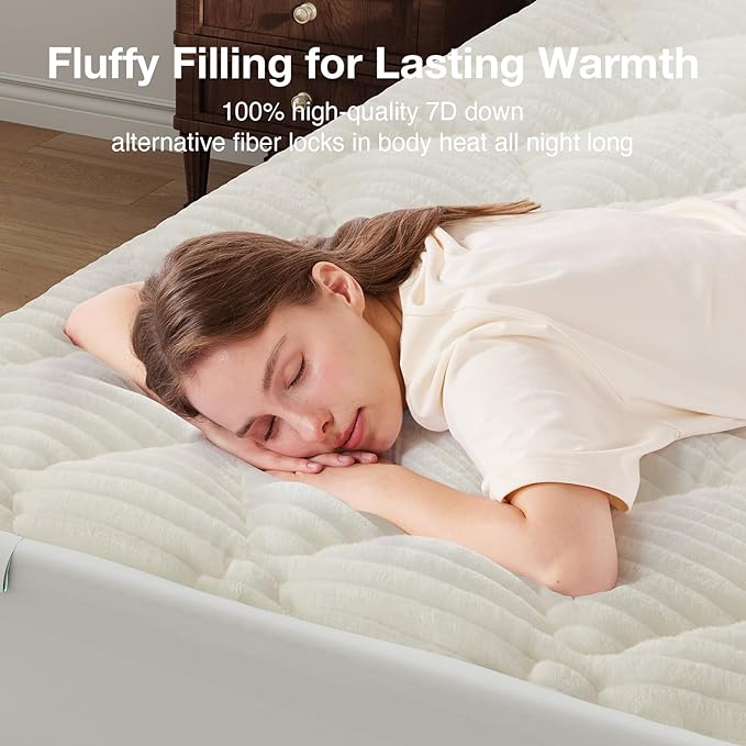 Novilla Twin XL Soft Mattress Topper, Fluffy Pillow Top Mattress Pad for Winter Warmth, Quilted Mattress Protector with Deep Pocket, Fits 8-21" Mattresses, Machine Washable