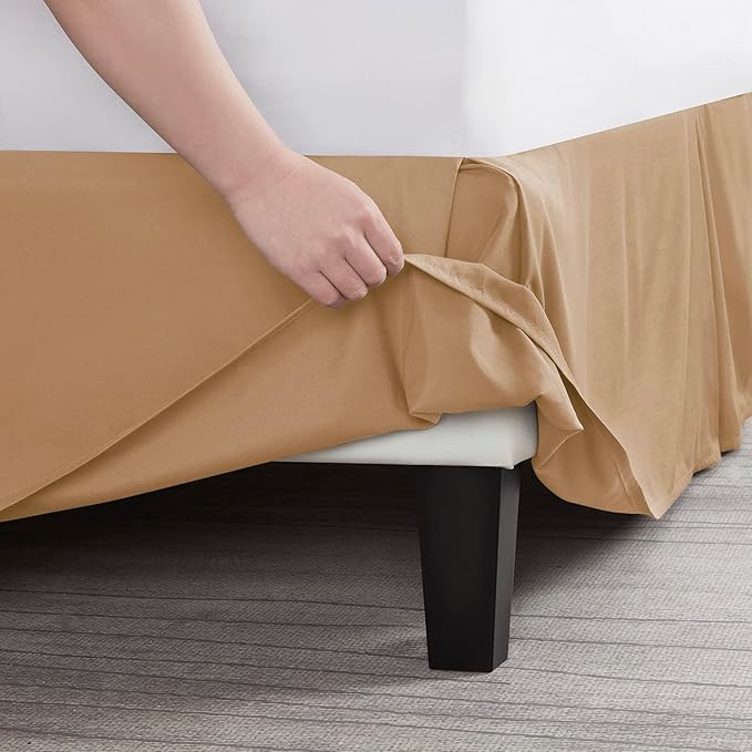 Nestl Light Brown Full Bed Skirt - Full Size Bed Skirt 14 Inch Drop - Brushed Microfiber Bed Skirts - Hotel Quality Pleated Bed Skirt - Shrinkage & Fade Resistant