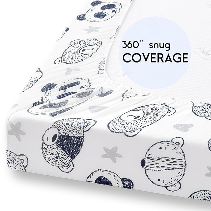 Yoofoss Pack and Play Sheets Fitted, Mini Crib Sheets 2-Pack for Pack N Play Mattress, Stretchy Playard Sheet, Soft and Breathable (Panda)