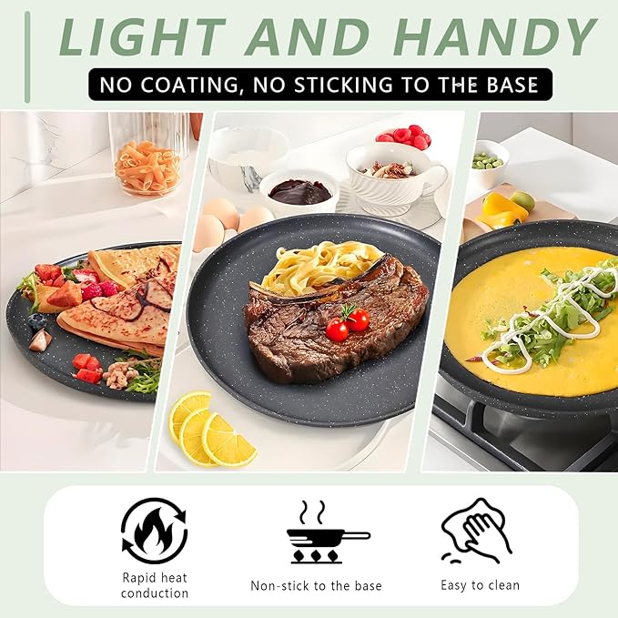 eieioo Granite Nonstick Flat Skillet Griddle for Pancake Dosa, 11",4Pcs Kit