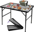 BRIAN & DANY 3x2 FT Folding Grill Table Camping Table, Metal Portable Picnic Table, Lightweight Height Adjustable Foldable Table for Outdoor, Black