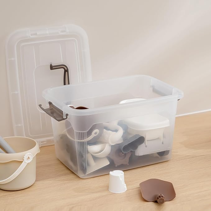 Citylife 4 Packs 6 QT Storage Bins with Lids Clear Plastic Bins with Grey Handle Stackable Storage Containers for Organizing