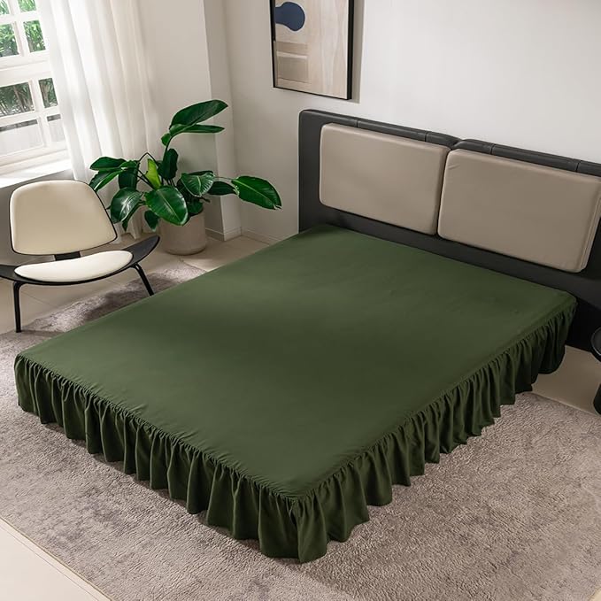 TSUTOMI Green Bed Skirt King Size Ruffled Bed Skirt with Split Corners, King Bed Skirt 18 Inch Drop, King Size Bed Skirt Green for Ruffled Bed Skirt with Split Corners, Bed Skirt King Size