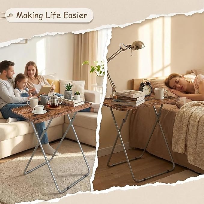 Tv Trays Folding Tv Table, Dinner Table for Eating with Sturdy Metal Frame, Small Foldable Snack Trays Table for Living Room, Couch,Sofa, Bed, No Assembly Required (Black Marble 2-Piece Set)