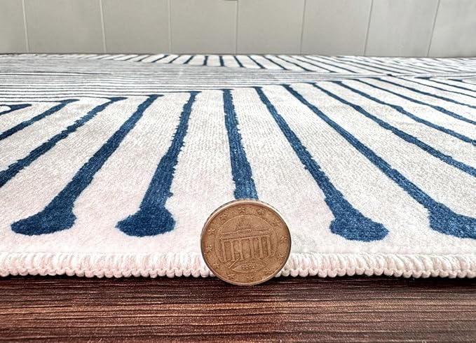 GLN Rugs Contemporary Collection - Machine Washable Area Rug, Contemporary Washable, Non Slip, Low Pile Chenille Rug, Living Room, Bedroom, Kitchen Rug (8' x 10' Blue Ivory)