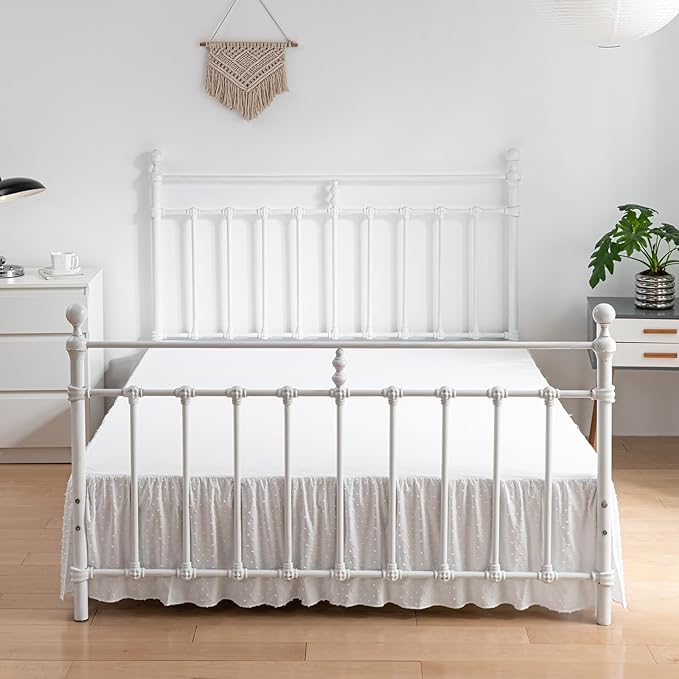 Tufted Dot Bed Skirt Queen Size,Ruffled Bed Skirt with Split Corners, Queen Bed Skirt 16 Inch Drop, Boho Queen Size Bed Skirt White for Ruffled Bed Skirt with Split Corners, Bed Skirt Queen Size