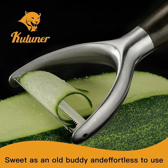 Serrated Blade Premium Y Type 304 Stainless Steel Multifunctional Kitchen Peeler Real Wood Handle Ultra Sharp Blade Vegetable Potato Apple（Agarwood）