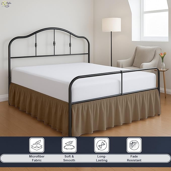 Cottington Lane Ruffled Bed Skirt Full Size with Split Corner, Brushed Microfiber Hotel Quality Taupe Dust Ruffle, 24 Inch Drop Gathered Bedskirt, Soft and Stylish, Shrinkage and Fade Resistant