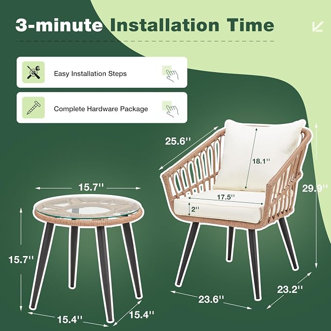 ECOTOUGE 6-Piece Wicker Patio Bistro Set, Outdoor Rattan Dining Set
