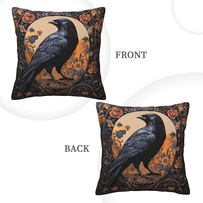 Mystical Raven Art Print Decor, William Morris Abstract Vintage Floral Design 18x18 inches Throw Pillow Covers Square Pillowcases Decor for Bed Couch Sofa Room Cushion Covers