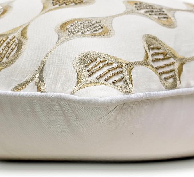 The HomeCentric King/Queen/Twin Beige Decorative Bed Runner Full 68"x18" Bed Runner Without Pillow Cover, Embroidery, Geometric, Beaded Hand Embroidery Bed Scarf on Linen Fabric - Mahsa