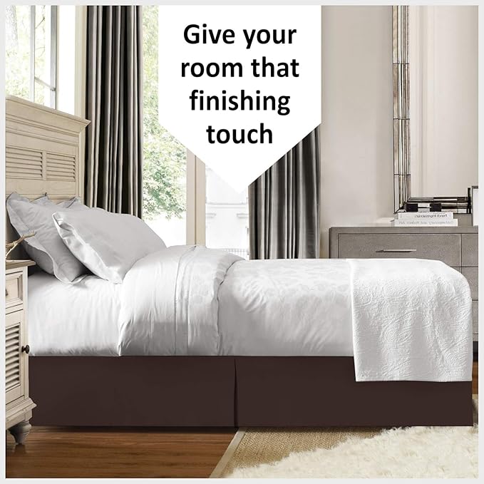 Bed Skirt - 100% Cotton 800 Thread Count Box Pleated Bed Skirt - Luxury Pleated Dust Ruffle, Hotel Quality Modern Bed Skirt, Easy Fit with 12 Inch Tailored Drop, RV Bunk 42X80, Chocolate