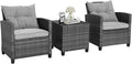 HAPPYGRILL 3 Pieces Patio Conversation Set, Outdoor Furniture Set PE Rattan