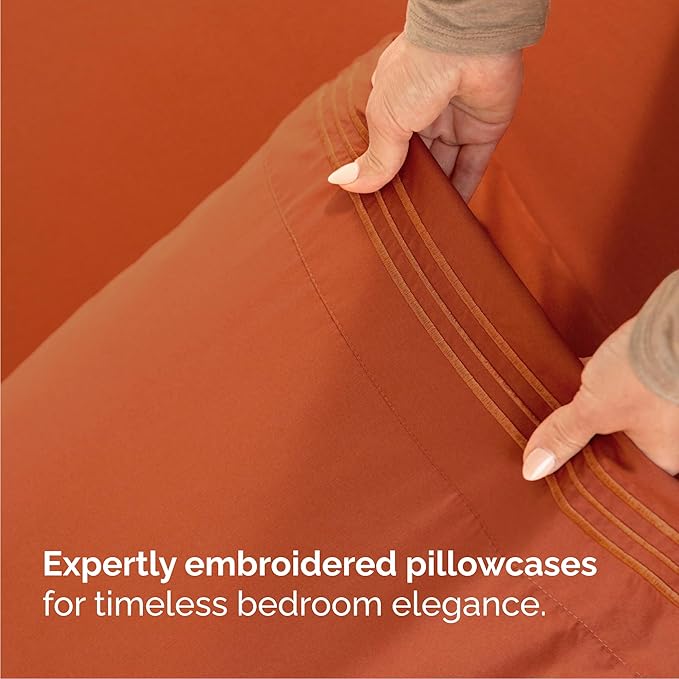 Queen Size 4 Piece Sheet Set - Comfy Breathable & Cooling Bed Sheets Set - Hotel Luxury Bedding for Women, Men, Kids, Teens, Boys & Girls - Deep Pockets, Soft and Wrinkle Free - Oeko-Tex - Terracotta
