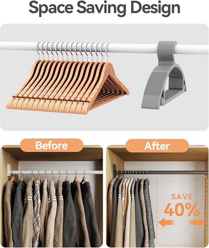 ABHENG 30 Pack Clothes Hangers, Non Slip Heavy Duty Plastic Hangers, Space Saving All-in-One Garment Hangers for Dresses Suits Jeans Knits, Hold Up to 11 LB Dry & Wet, 16.4" x 8.3", Gray, UAPY0830G