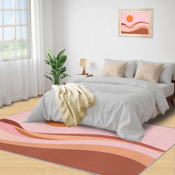 Boho Sun Area Rugs 3x4ft, Minimalist Sunburst Kids Bedroom Rug, Abstraction Deco Bedside Rug Durable Non Slip for Cafe Living Room Under Table Boys Room Decor