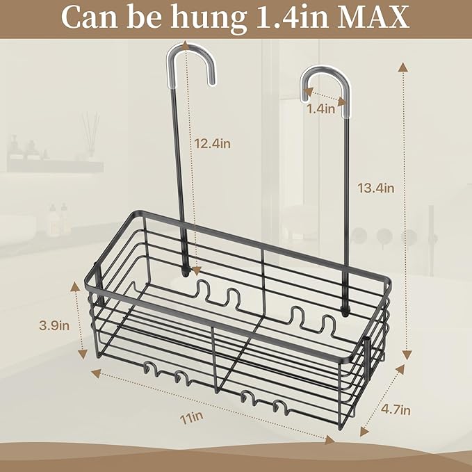 DELLAN Hanging Shower Rack, Shower Organizer Hanging for Bathroom, Shower Rack with Hooks Over the Door, Bathroom Shower Caddy and Basket(Black)