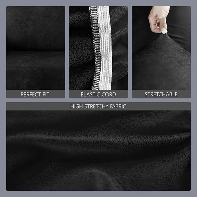 molasofa Leather Like Stretch Futon Slipcover Armless Futon Bed Sofa Cover Furniture Protector with Elastic Bottom, Soft and Washable Futon Cover for Sofa Bed Stay in Place（X Larger，Black）