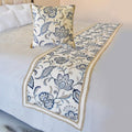 The HomeCentric King/Queen/Twin Blue Designer CA King 86"x18" Bed Runner with Pillow Cover, Floral, Embroidered, Jute Lace & Lace Bed Scarf on Cotton Fabric - Morning Glories