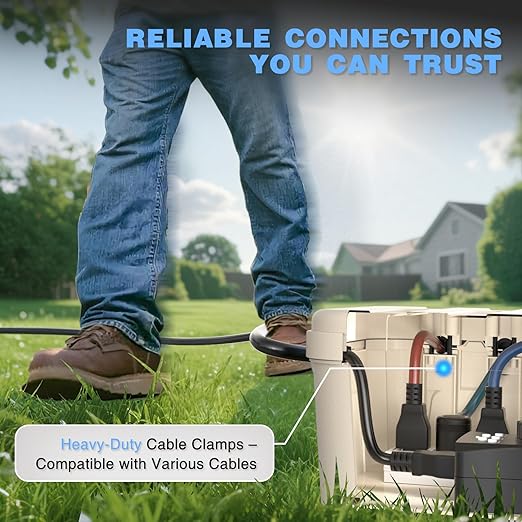 Flemoon Outdoor Electrical Box Waterproof, IP54 Waterproof Extension Cord Cover, Protect Outlet, Plug, Socket, Timer, Power Strip, Holiday Light, Large Weatherproof Connection Box, Almond