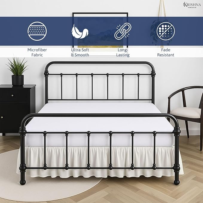 KRISHNA Ruffled Bed Skirt with Split Corners Full, 100% Microfiber Hotel Quality, 10 Inch Drop Dust Ruffle Gathered Bedskirt with Platform, 54" x 75", Ivory