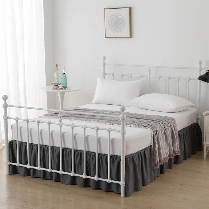 Bed Skirt Twin Size Ruffled Bed Skirt with Split Corners, 12 Inch Drop Dust Ruffle Bed Skirt with Platform, Dark Grey, 12" Twin
