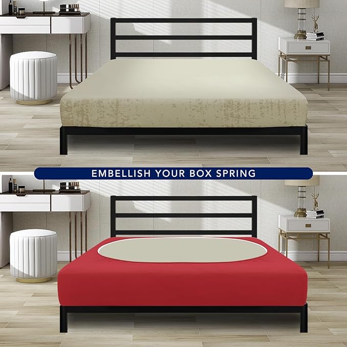 PureFit Stretchy Box Spring Cover King - Elastic Fitted Box Spring Wrap Around 4 Sides, Wrinkle & Fading Resistant Fits King and C-King Size Beds, Red